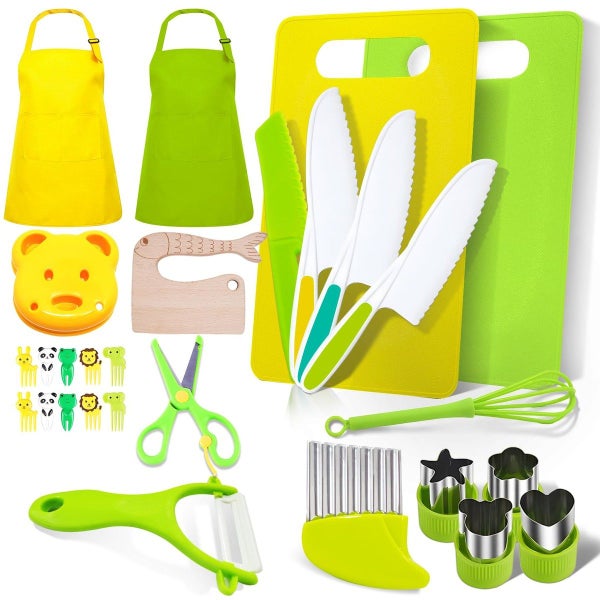 28PC Montessori Kitchen Tools Kids Cooking Safe Knives Educational Birthday Gift Carousel 1
