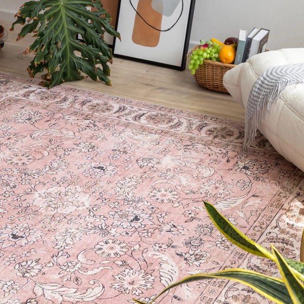 Extra Large Rug Pink Runner Distressed Retro Washable Soft Carpet Carousel 6