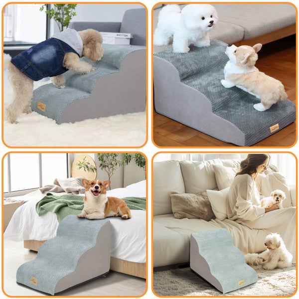 3 Steps Pet Dog Stairs for High Beds and Sofa High-Density Sponge Foam Dog Steps Carousel 11