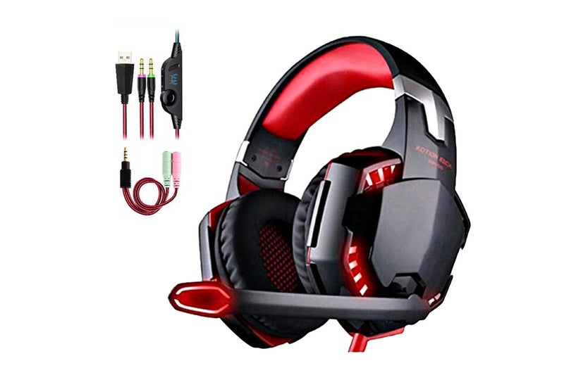 Gaming Bass Surround Over Ear Headphones with LED Lights for PC Mac Laptop-Red Carousel 2