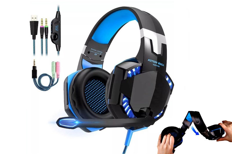 Gaming Bass Surround Over Ear Headphones with LED Lights for PC Mac Laptop-Blue Carousel 1