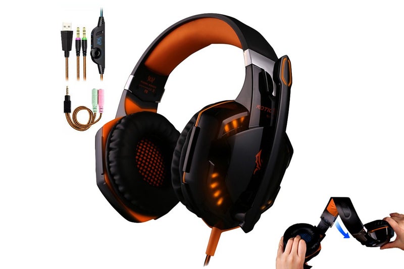 Gaming Bass Surround Over Ear Headphones with LED Light for PC Mac Laptop-Orange Carousel 1