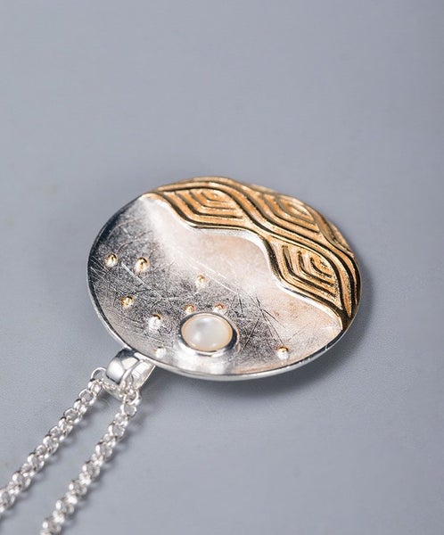 Handmade Sterling Silver Seascape Sea Pearl Moon Stars Pendant with Chain Carousel 6