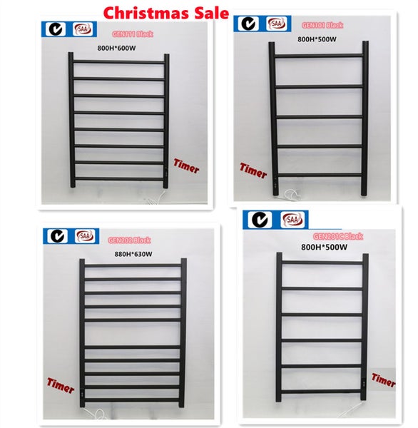 Black Heated Towel Rail With Timer Various Sizes Carousel 1
