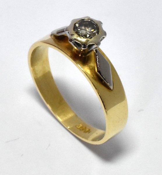 Handmade 18ct 2-Tone & 9ct WG Diamond Solitaire Ring TCW 0.26cts! Size L- 170016 Carousel 1