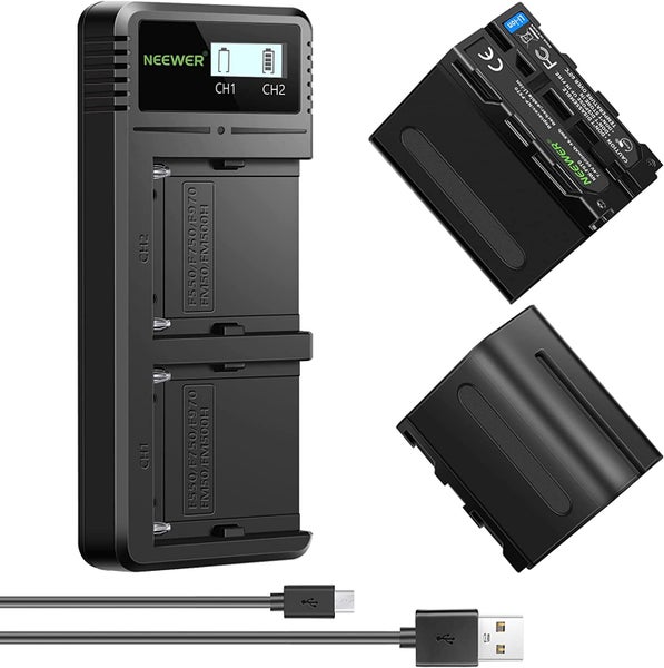 Neewer Fast Charger Dual USB with 2-Pack 6600mAh Replacement NP-F970 Batteries Carousel 1