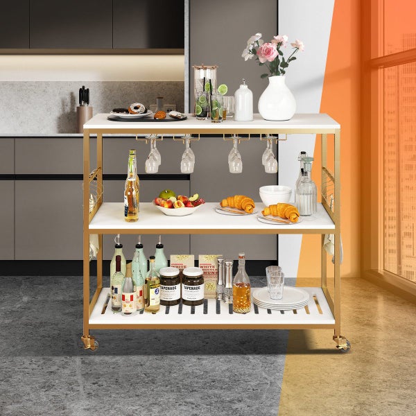 Kitchen Island Trolley Portable Bar Cart Wine Rack Drinks Glass Bottle Holder Carousel 2