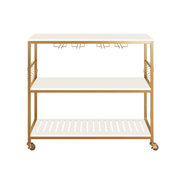 Kitchen Island Trolley Portable Bar Cart Wine Rack Drinks Glass Bottle Holder Carousel 8