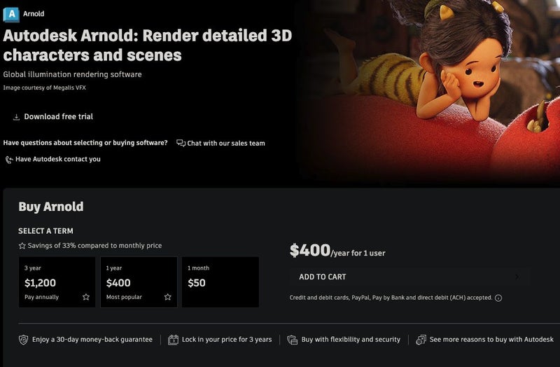 Autodesk Arnold: Render detailed 3D character software Authentic 3 years license Carousel 1