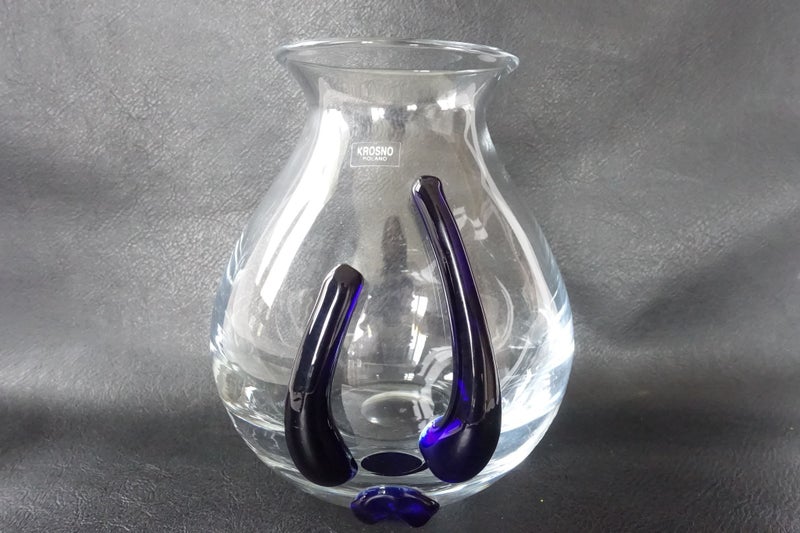 Poschinger Style Art Glass Vase with Blue Tear Drops by Krosno Poland (SKU F2) Carousel 1