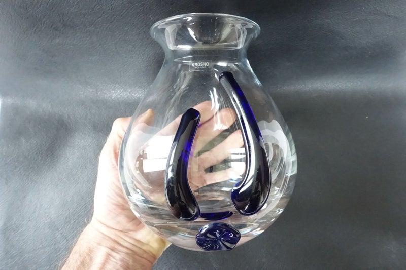 Poschinger Style Art Glass Vase with Blue Tear Drops by Krosno Poland (SKU F2) Carousel 7