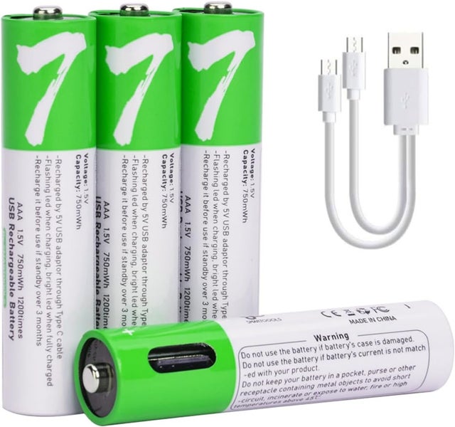 [4 Pack] USB AAA Lithium ion Rechargeable Battery, 1.5V 750mWh Rechargeable A... Carousel 1