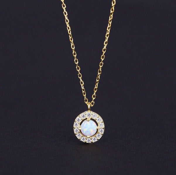 S925 Sterling Silver 14kt Gold-Plated Necklace with White Opal Carousel 1