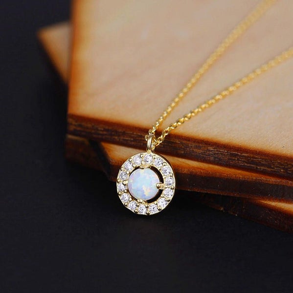S925 Sterling Silver 14kt Gold-Plated Necklace with White Opal Carousel 3