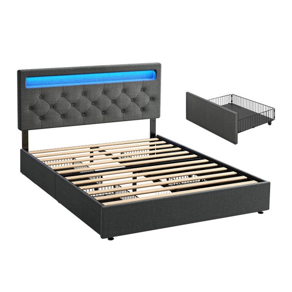 Double Size Bed Frame Base LED Bedroom Furniture Mattress Upholstered Platform Carousel 11