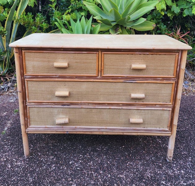Unique Vintage Bamboo and Rattan Cane Chest of Drawers, Carousel 1
