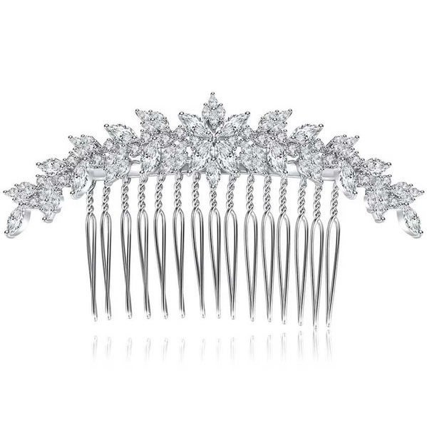 Silver Bridal or Evening Hair Comb with CZ Diamonds "Kendall" Carousel 1