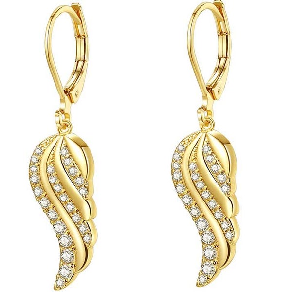 18K Gold Dangle CZ Diamond Wing Shape Earrings "Skylar" Carousel 1