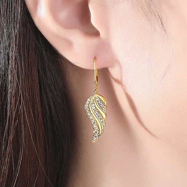 18K Gold Dangle CZ Diamond Wing Shape Earrings "Skylar" Carousel 2