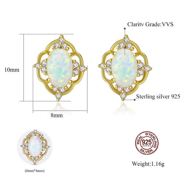 18K Gold Crystal Opal Earrings "Kimmy" (White) Carousel 2