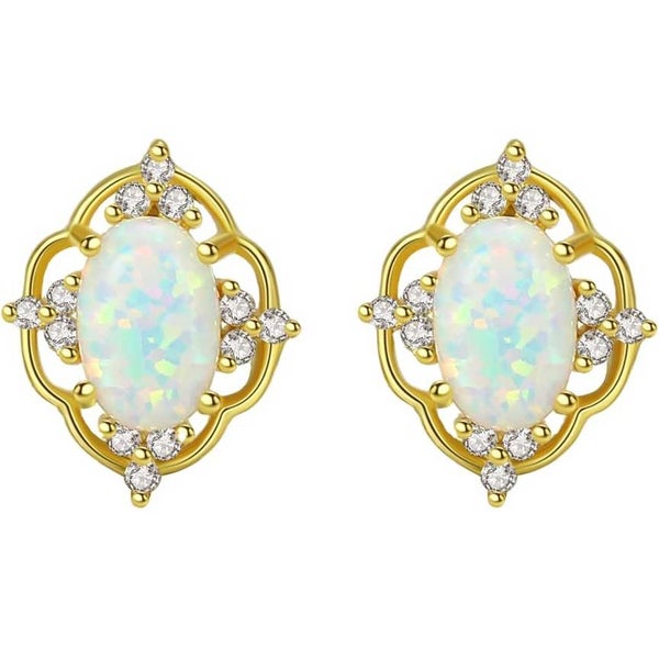18K Gold Crystal Opal Earrings "Kimmy" (White) Carousel 1