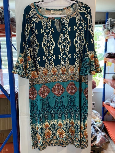 Sacha Drake Teal Gold Gracie Dress - Size 8 Carousel 1