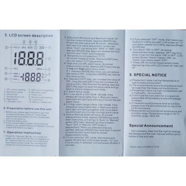 Sound Level Noise Meter - Decibel Measurement 30-130dB Carousel 7