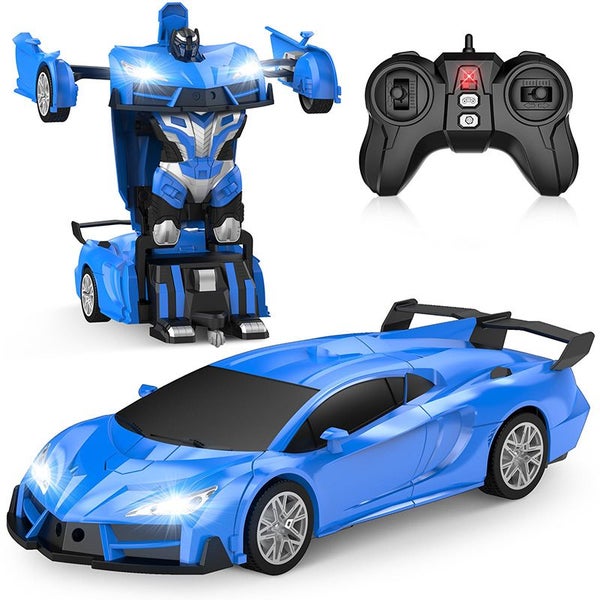 Rechargeable Remote Control Transforming Race Car Toy for Kids One-Button Blue Carousel 1