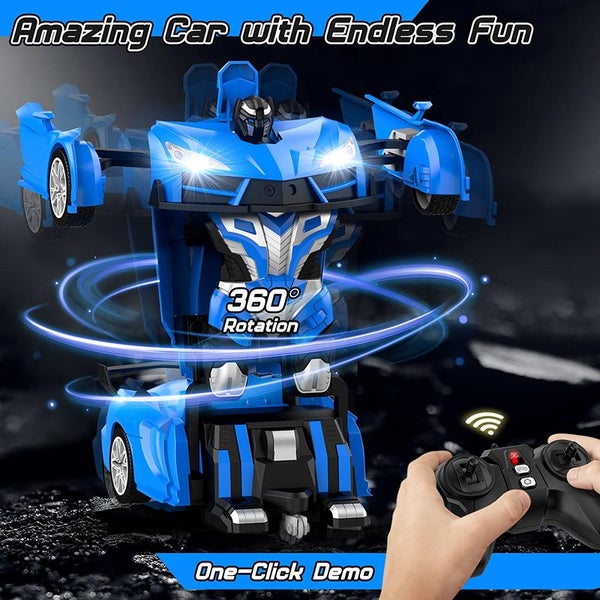 Rechargeable Remote Control Transforming Race Car Toy for Kids One-Button Blue Carousel 2