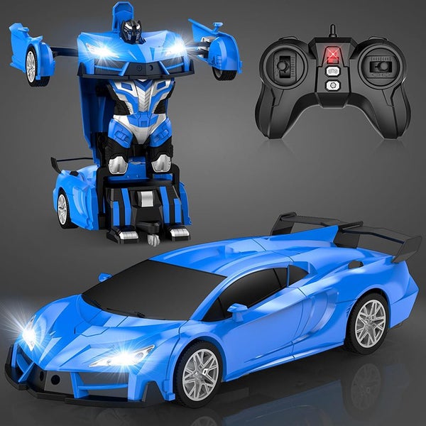 Rechargeable Remote Control Transforming Race Car Toy for Kids One-Button Blue Carousel 9