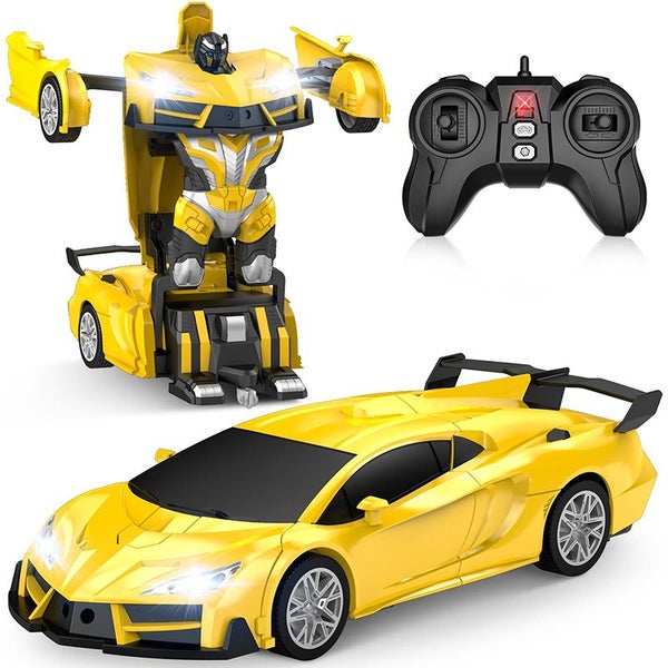 Rechargeable Remote Control Transforming Race Car Toy for Kids One-Button Yellow Carousel 1