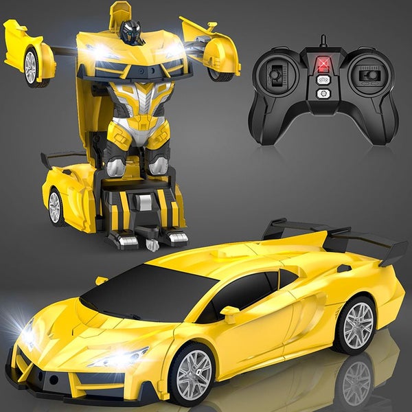Rechargeable Remote Control Transforming Race Car Toy for Kids One-Button Yellow Carousel 9