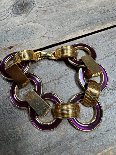 $1 NO RESERVE - Vintage Bracelet purple and gold tone Carousel 1