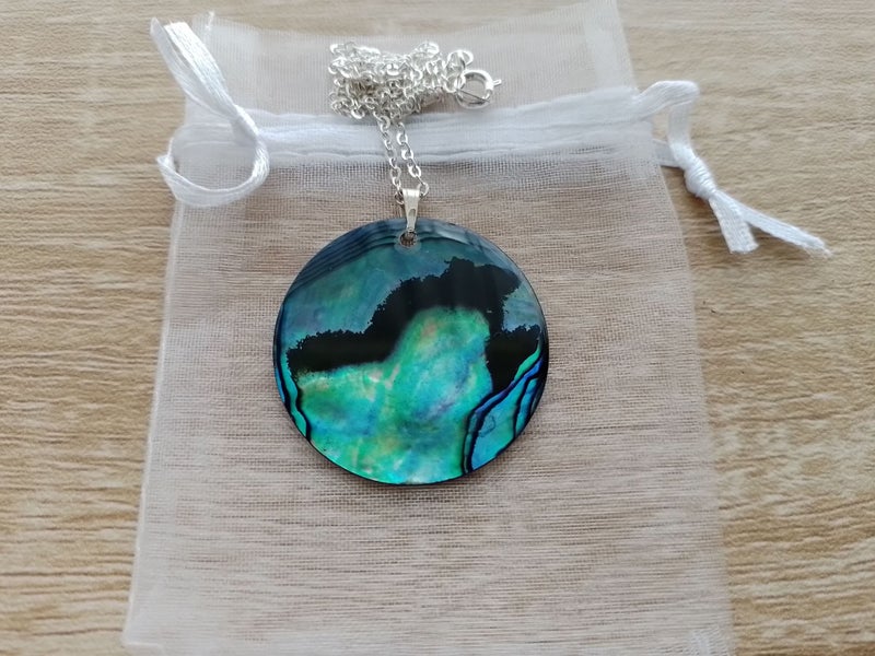 Handcrafted Paua Necklace • White Mother-of-Pearl Koru Wave • FREE Gift Bag Carousel 2