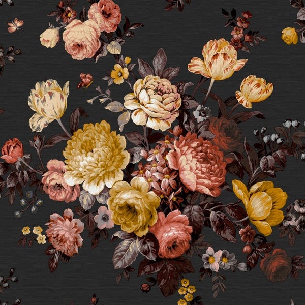 Wallpaper. Bouquet - Black. 2 roll bundle Carousel 2