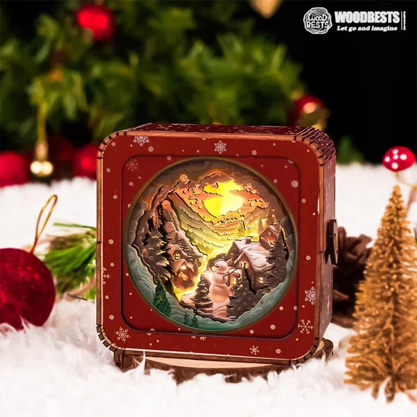 Woodbests - Snow Mountain Hut Kit - 3D Wooden Puzzle Night Light Carousel 2