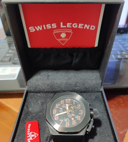 Swiss Legend Trimix Diver 200M Chrono Watch Black Steel with blue silicone strap Carousel 1