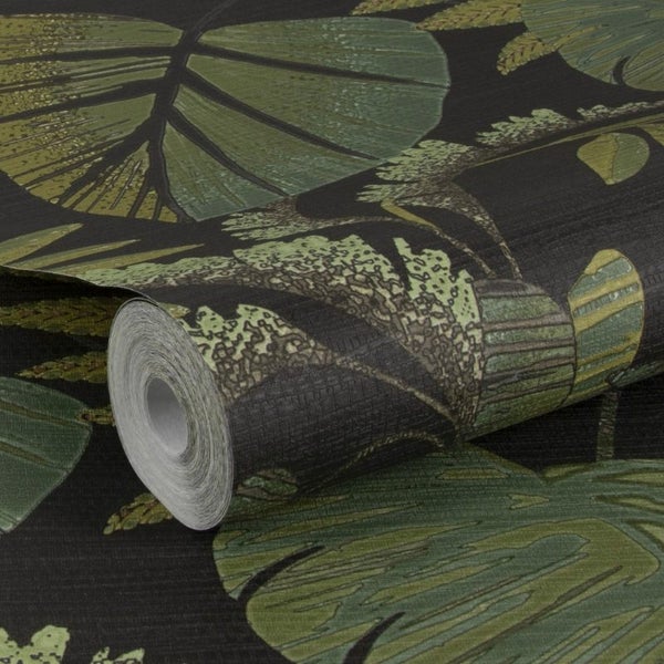 Wallpaper. Botanical Night - Black. 4 roll bundle Carousel 6