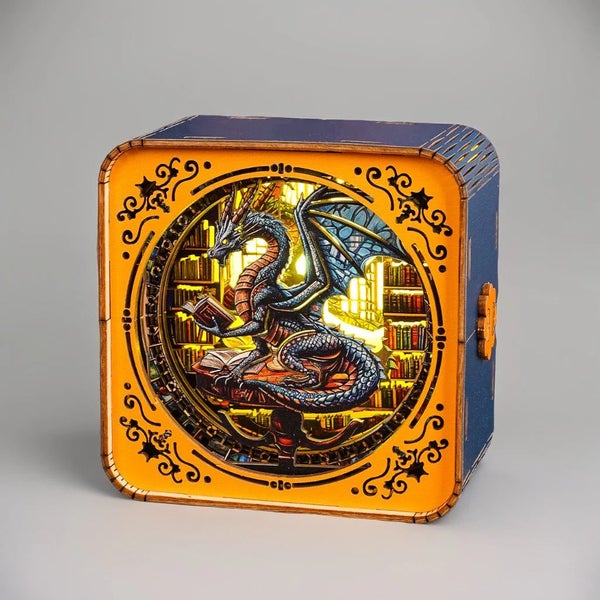 Woodbests - Library Dragon Kit - 3D Wooden Puzzle Night Light Carousel 1