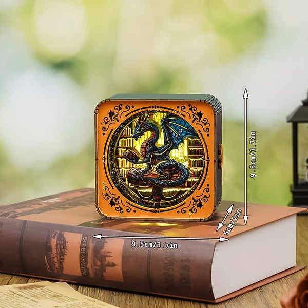 Woodbests - Library Dragon Kit - 3D Wooden Puzzle Night Light Carousel 2