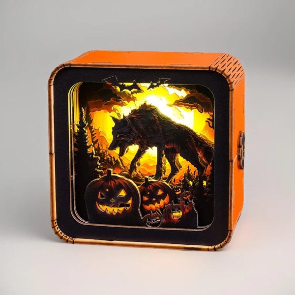 Woodbests - Halloween Wolf Kit - 3D Wooden Puzzle Night Light Carousel 1