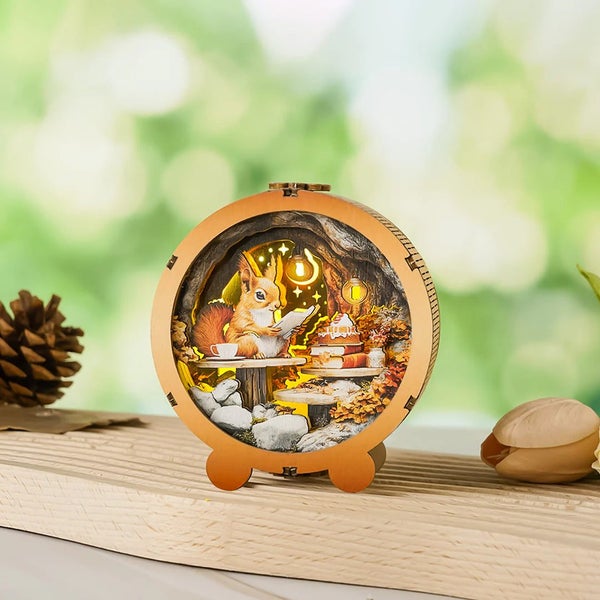 Woodbests - Squirrel's Reading Kit - 3D Wooden Puzzle Night Light Carousel 2