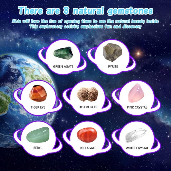 Planet Mining Kit with 8pcs Gemstones Early Educational Earth Gemstone Dig Kit Carousel 9