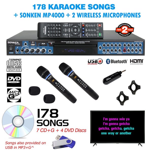 Sonken MP4000 Pro Karaoke Machine + 178 Songs + 2 Wireless Microphones Carousel 1