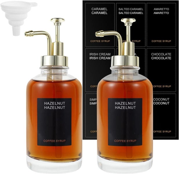 Hands DIY 2 Pcs Coffee Syrup Dispenser Set with 18 Labels 16.9 oz 500 ml Coffe Carousel 2
