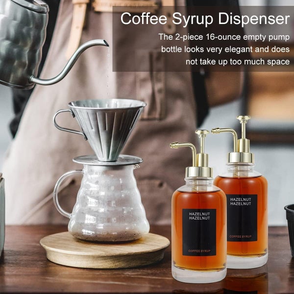 Hands DIY 2 Pcs Coffee Syrup Dispenser Set with 18 Labels 16.9 oz 500 ml Coffe Carousel 9
