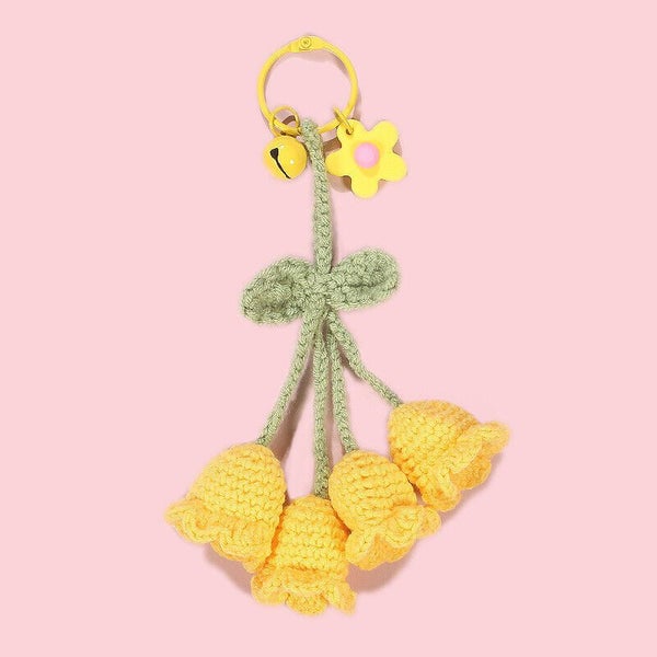 Womens Crochet Bell Orchid Keychain With Bell Knitted Keyrings Bag Pendant Decor Carousel 20