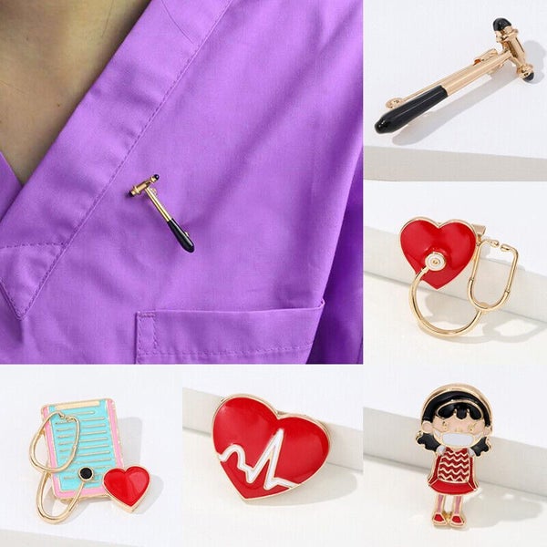 Medical Heartbeat Stethoscope Brooch Pin Enamel Brooches Nurse Badge Jewelry Carousel 2