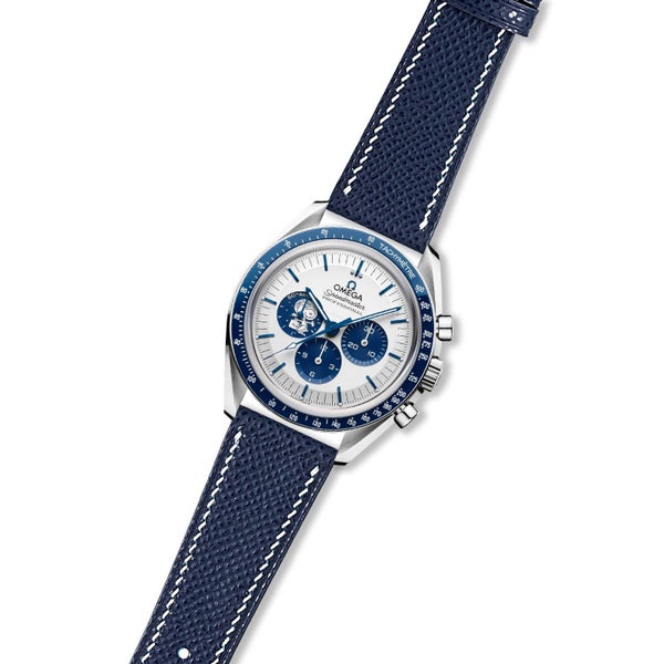 Epsom Leather Watch Band for Omega Speedmaster Moonwatch - Silver Snoopy Awar... Carousel 2
