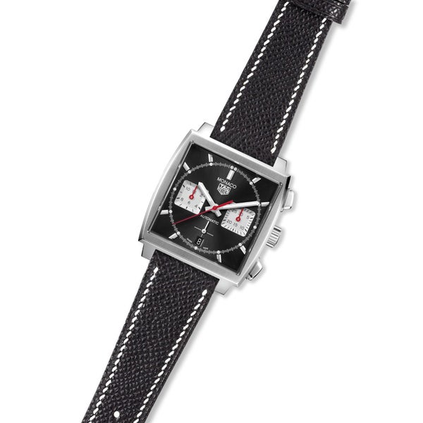 Epsom Leather Watch Band for TAG Heuer Monaco - Quick-Release - Black (2439) Carousel 2